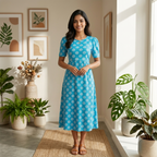 Capri Feeding Wear with Puff Sleeve  Blue Daisy