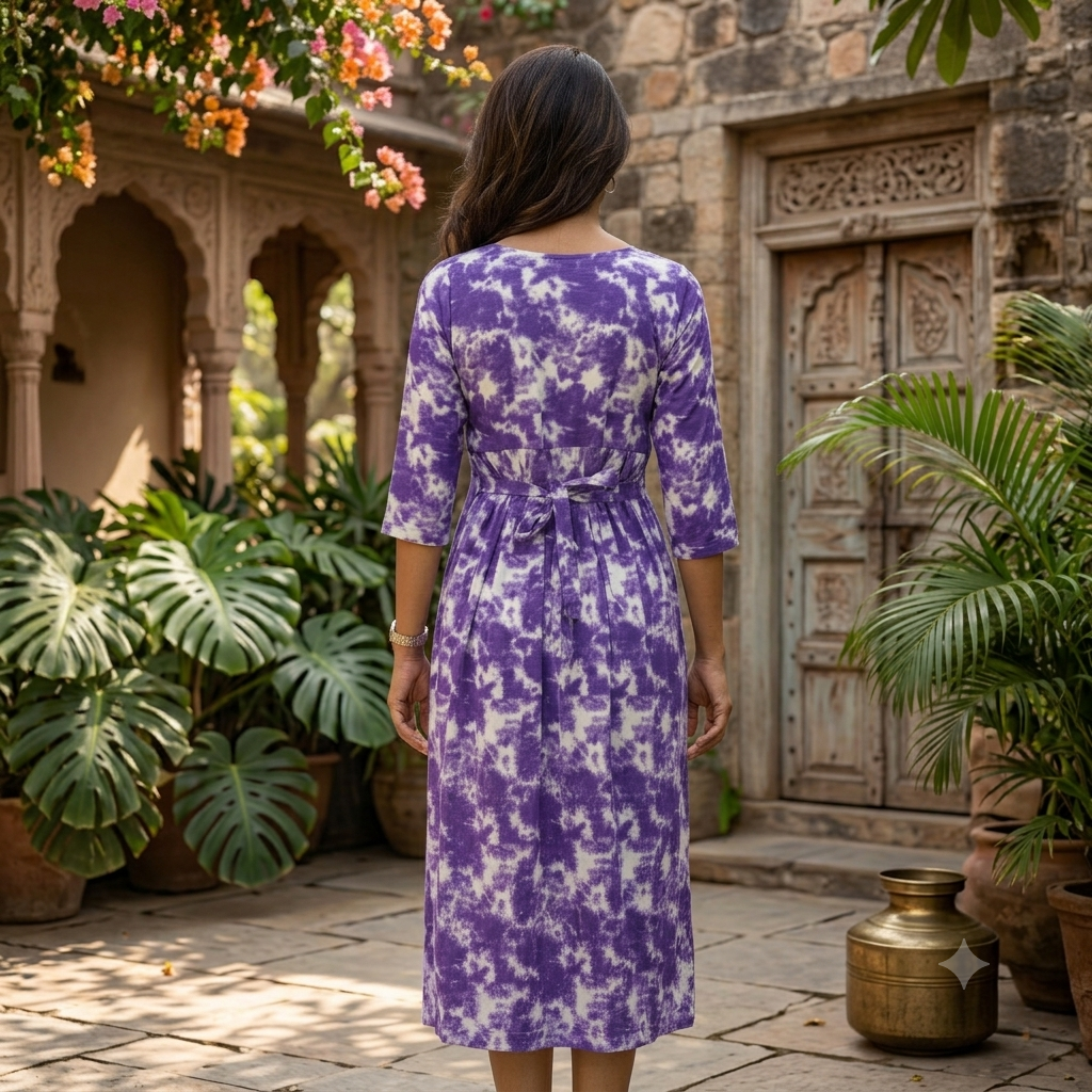 Purple dyed  Zipless Feeding Mid Sleeves capri Length