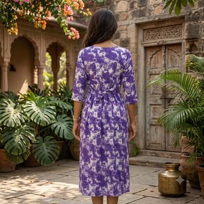 Purple dyed  Zipless Feeding Mid Sleeves capri Length