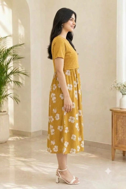 Capri Feeding Wear without Puff Sleeve Plain Golden Petals