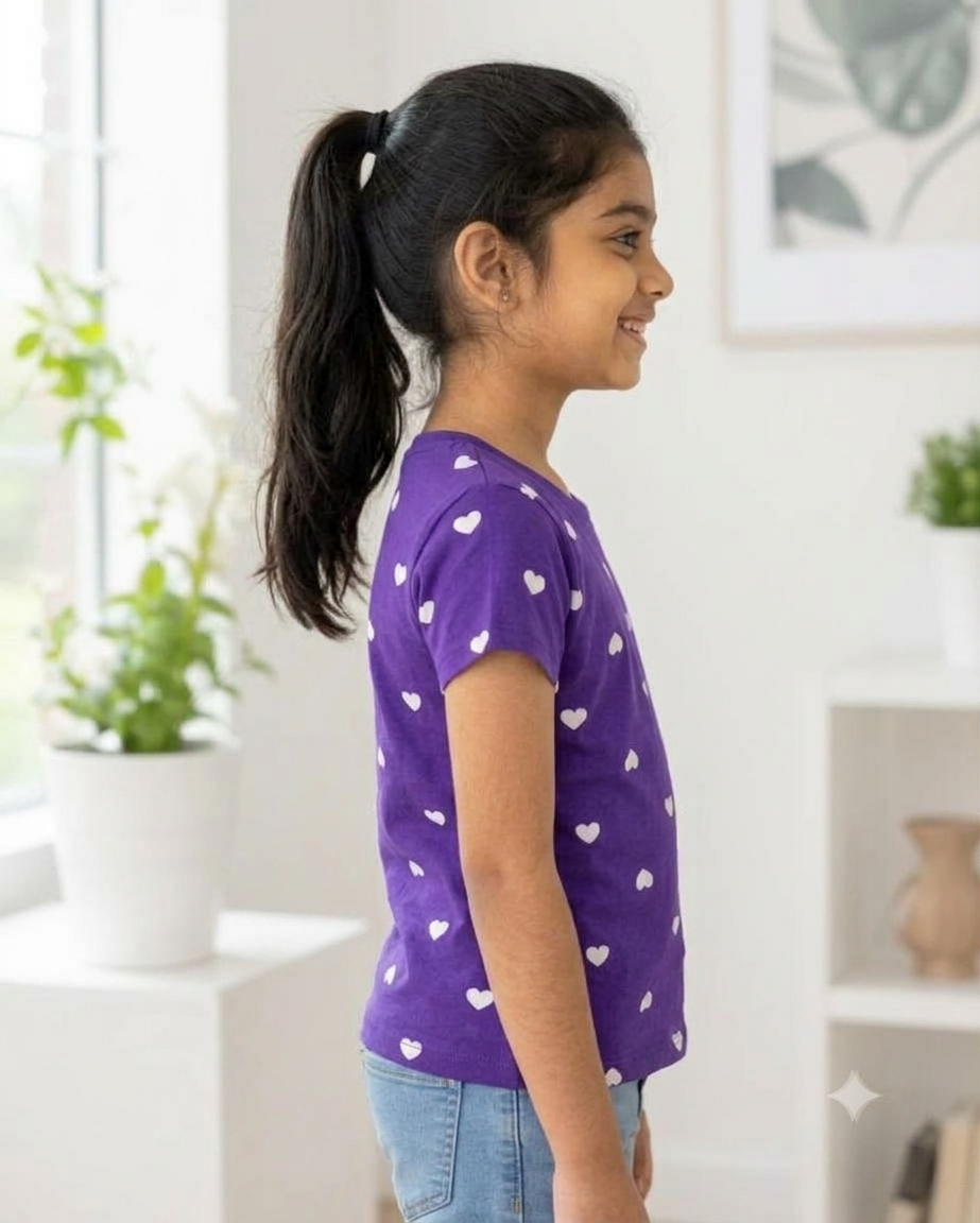 Girls Tshirt Purple Hearts