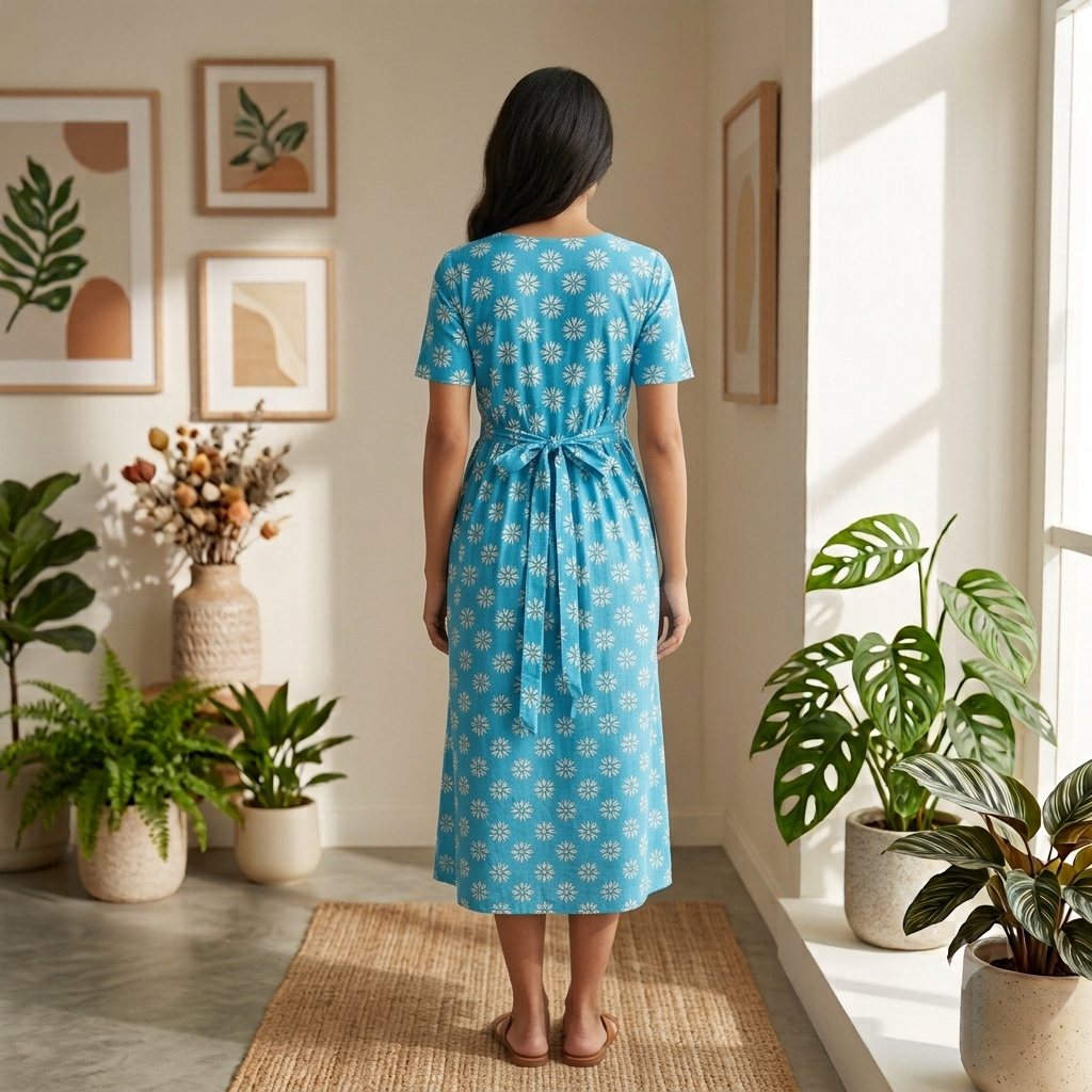 Capri Feeding Wear with Puff Sleeve  Blue Daisy