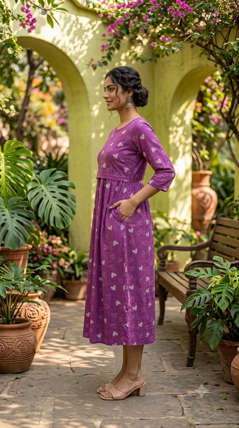 Purple Line heart Zipless Feeding Mid Sleeves capri Length