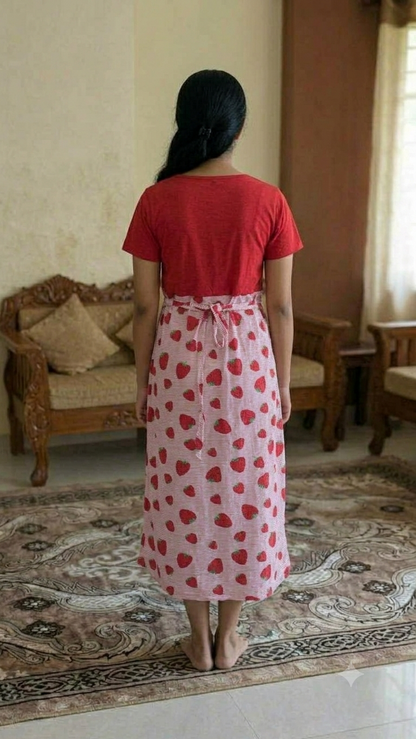 Capri Feeding Wear without Puff Sleeve Plain Strawberry Blush