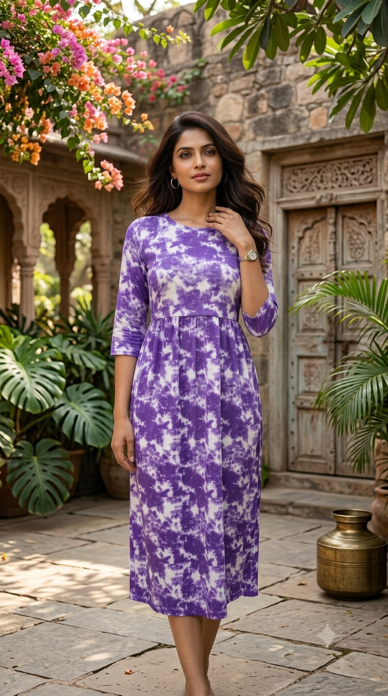 Purple dyed  Zipless Feeding Mid Sleeves capri Length