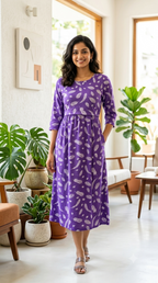 Purple Feather Zipless Feeding Mid Sleeves capri Length