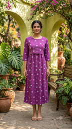 Purple Line heart Zipless Feeding Mid Sleeves capri Length