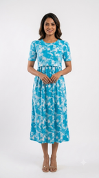 Capri Feeding Wear with Puff Sleeve Sky Dyed