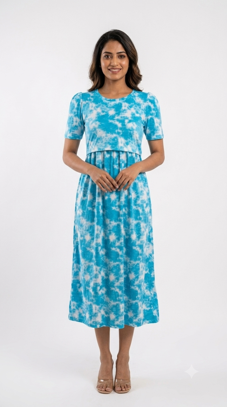 Capri Feeding Wear with Puff Sleeve Sky Dyed