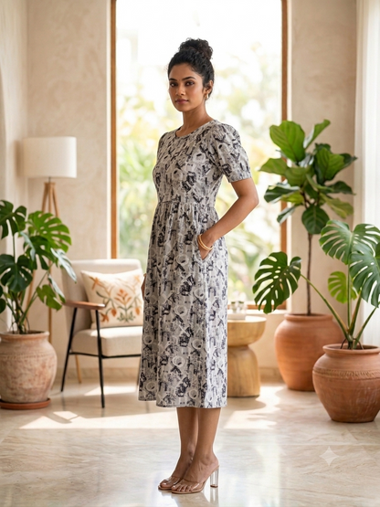 Capri Feeding Wear with Puff Sleeve Grey Alphabets