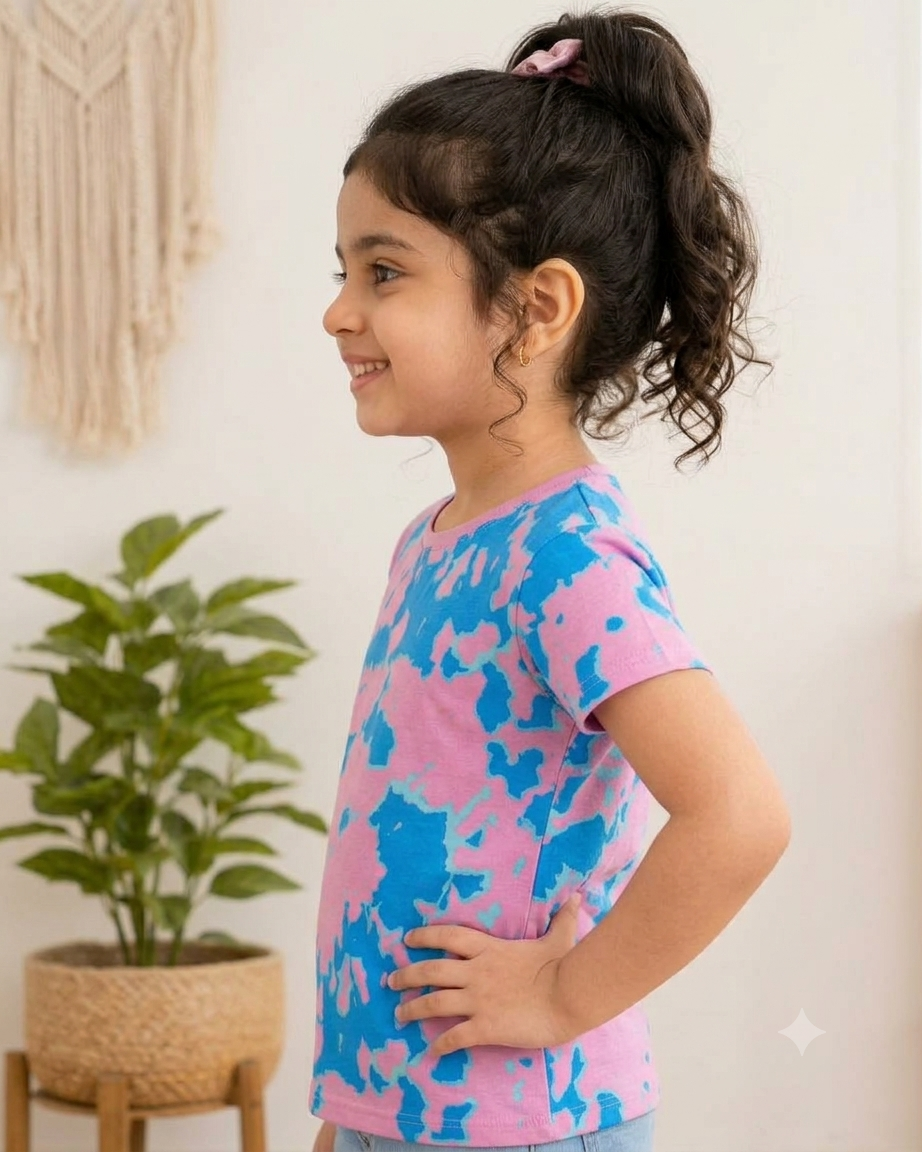 Girls Tshirt Pink Blue Tie Dye