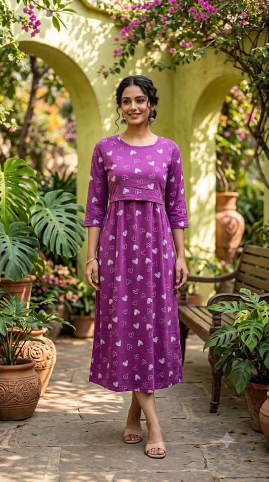 Purple Line heart Zipless Feeding Mid Sleeves capri Length