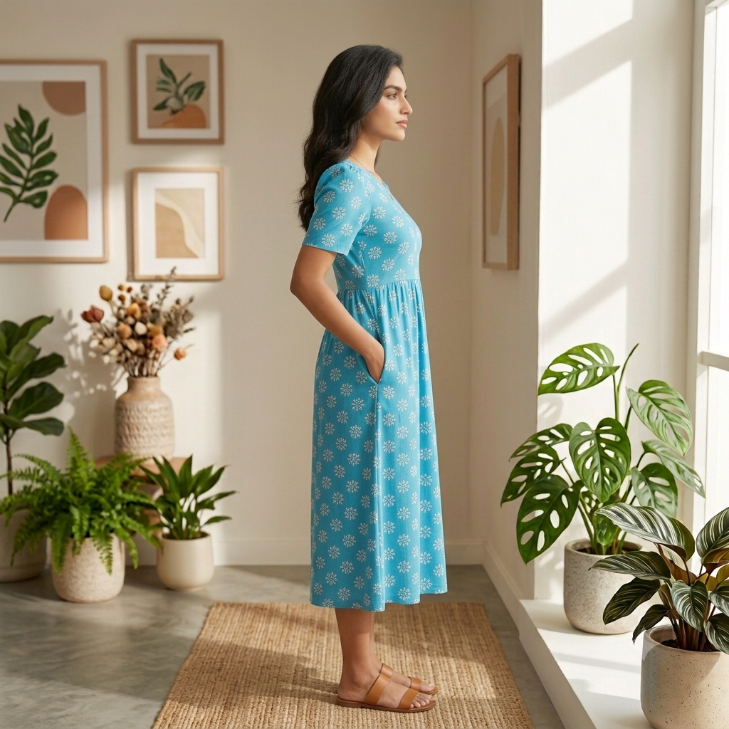 Capri Feeding Wear with Puff Sleeve  Blue Daisy