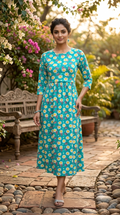 Green Daisy Zipless Feeding Mid Sleeves Capri Length
