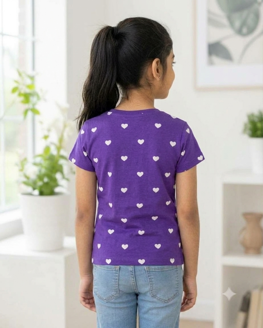 Girls Tshirt Purple Hearts