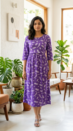 Purple Feather Zipless Feeding Mid Sleeves capri Length