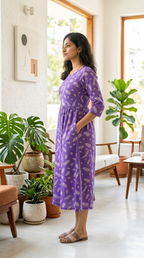 Purple Feather Zipless Feeding Mid Sleeves capri Length