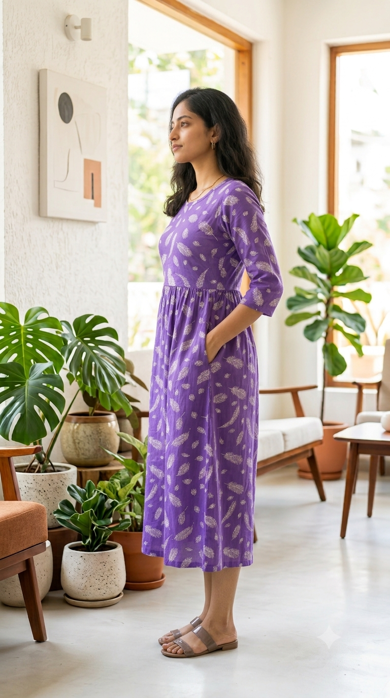 Purple Feather Zipless Feeding Mid Sleeves capri Length