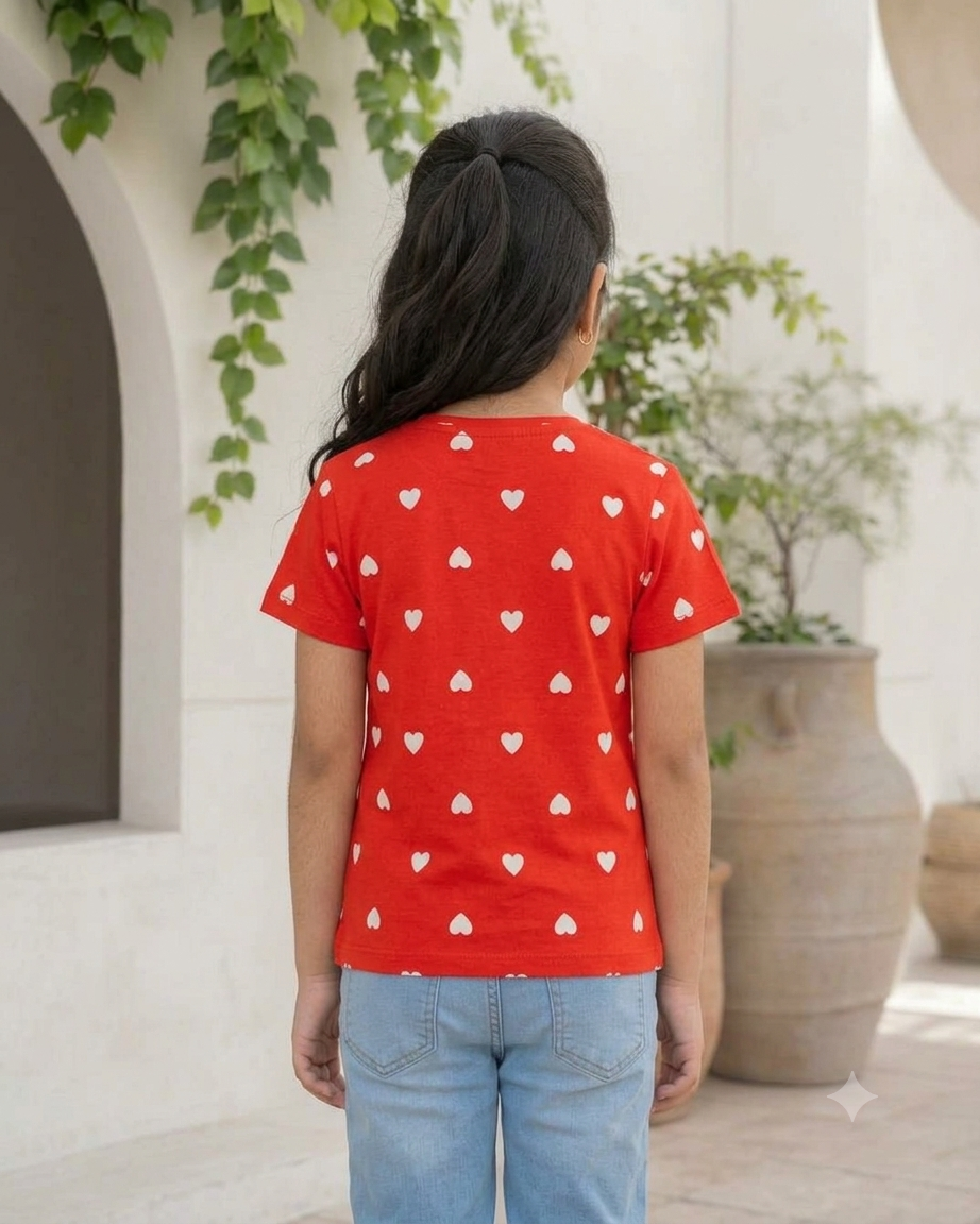 Girls Tshirt Red Hearts