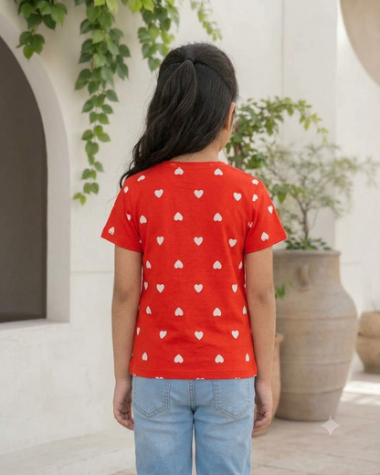Girls Tshirt Red Hearts