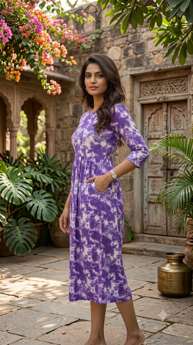 Purple dyed  Zipless Feeding Mid Sleeves capri Length