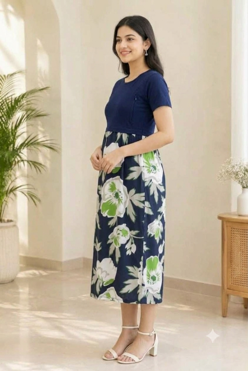 Capri Feeding Wear without Puff Sleeve Plain Navy Orchid