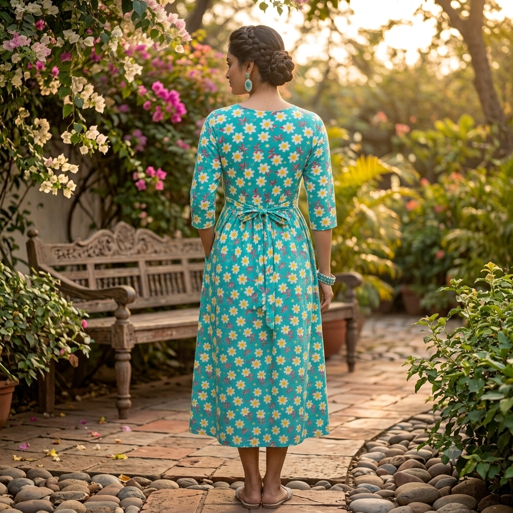 Green Daisy Zipless Feeding Mid Sleeves Capri Length