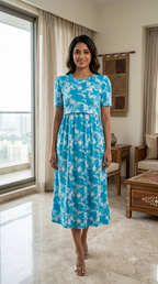 Capri Feeding Wear with Puff Sleeve Sky Dyed