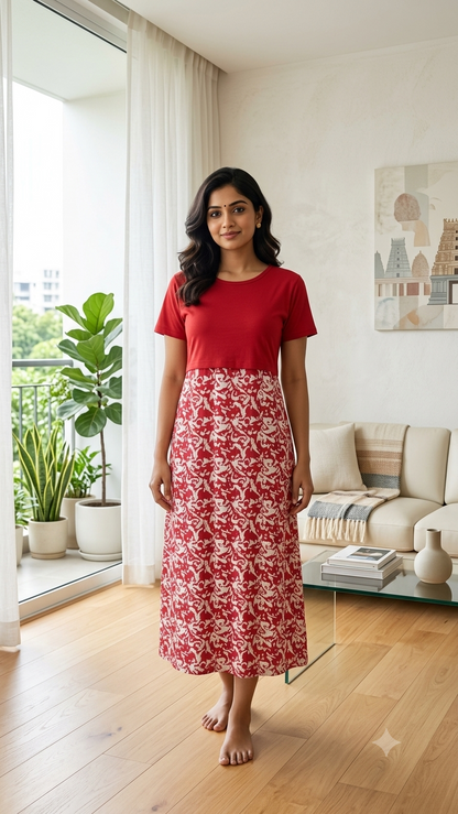 Capri Feeding Wear without Puff Sleeve Plain Crimson Muse