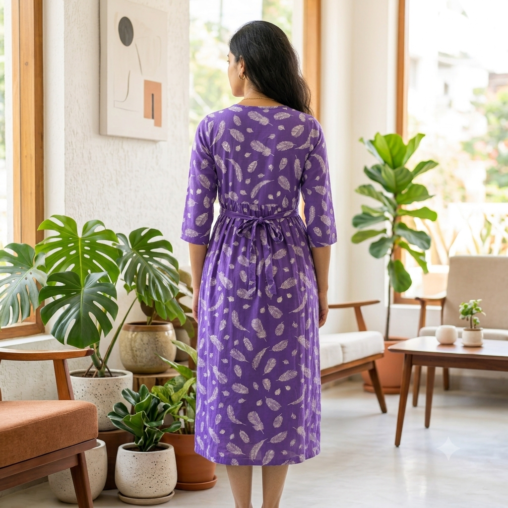 Purple Feather Zipless Feeding Mid Sleeves capri Length