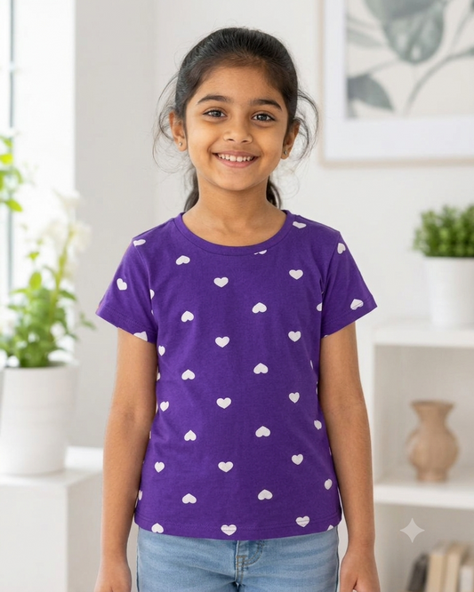 Girls Tshirt Purple Hearts
