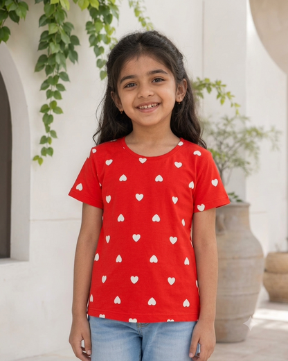 Girls Tshirt Red Hearts