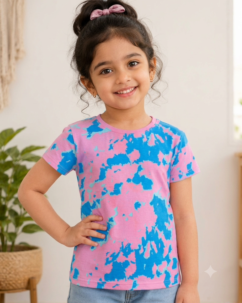 Girls Tshirt Pink Blue Tie Dye