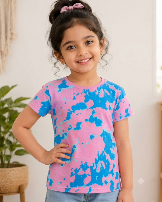 Girls Tshirt Pink Blue Tie Dye
