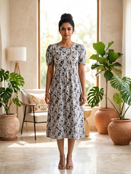 Capri Feeding Wear with Puff Sleeve Grey Alphabets