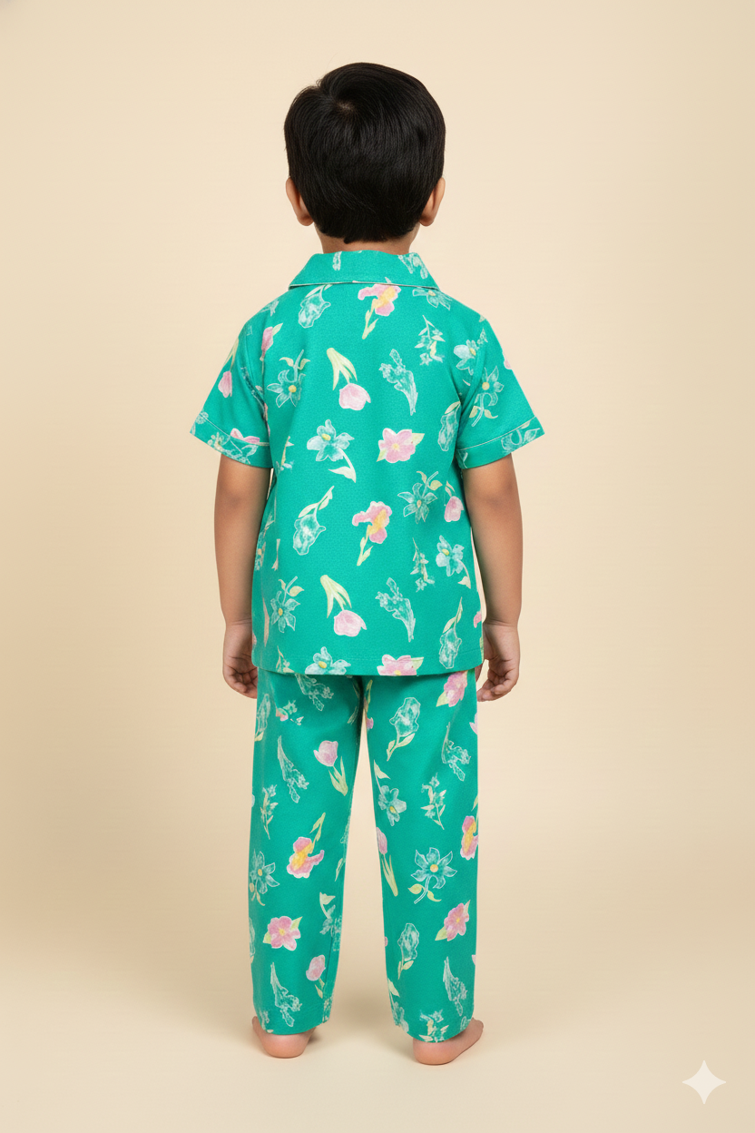 Green Tulip Floral kids Night suit