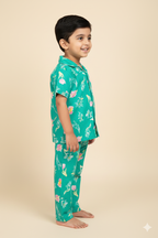 Kids All over printed night suit pack of 3 Pale red mickey, Choco heart & Green Tulip