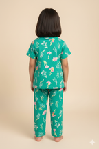 Kids All over printed night suit pack of 3 Pale red mickey, Choco heart & Green Tulip