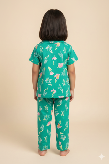 Kids All over printed night suit pack of 3 Pale red mickey, Choco heart & Green Tulip