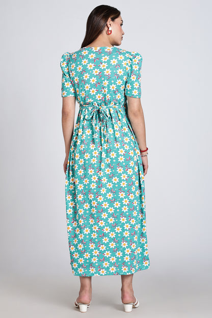 Zipless Feeding Maternity Gown- Puff sleeve 52 inches