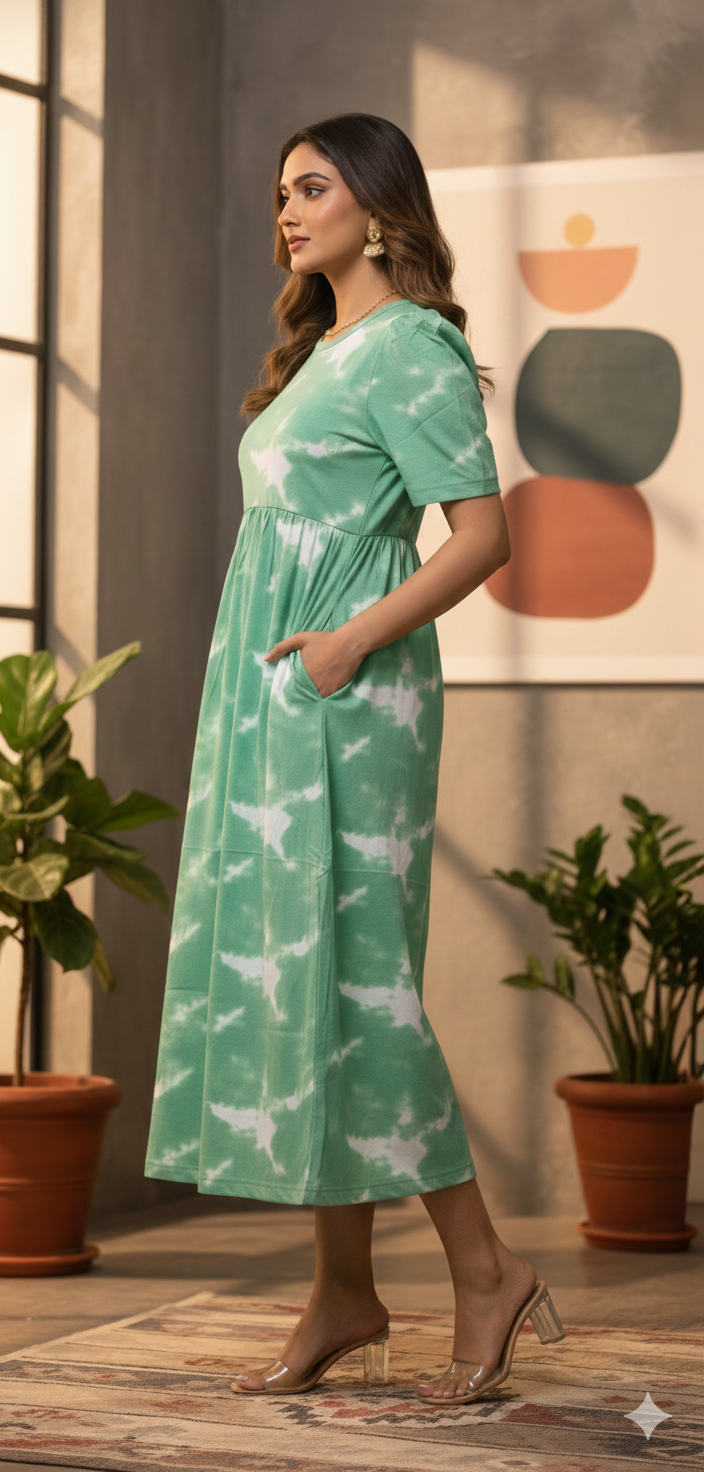 Multicolor & Green dyed Printed Maxi Dress Combo for Women