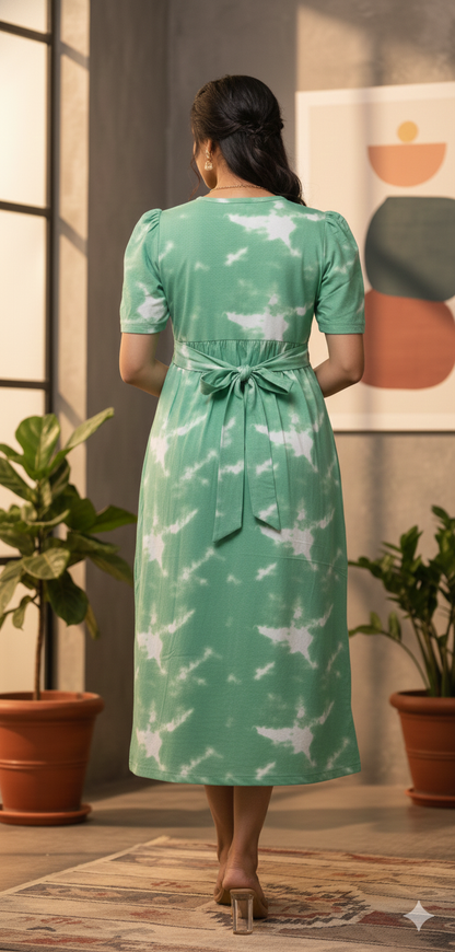 Multicolor & Green dyed Printed Maxi Dress Combo for Women