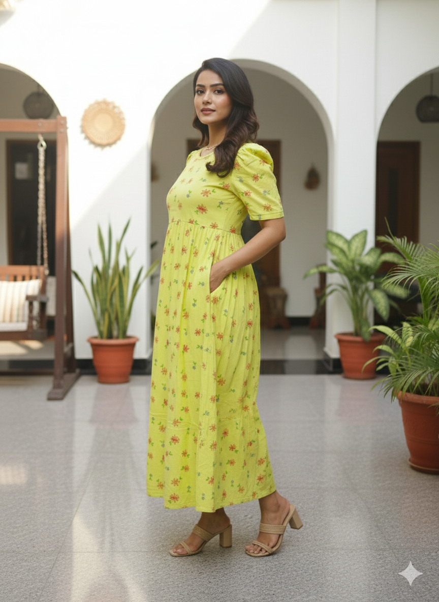 Casual Lounge Wear Non Feeding with puff Green Flower