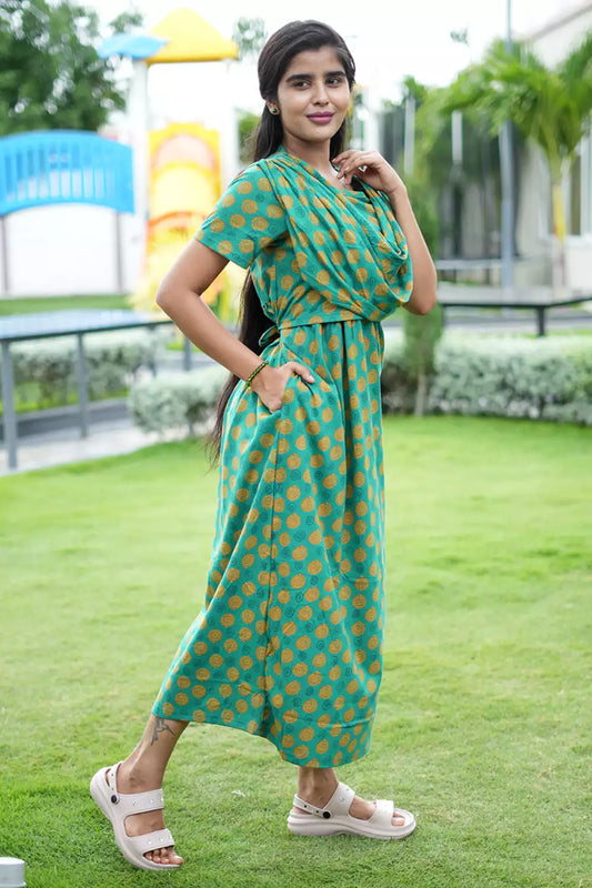 Zipless Maternity Wear Feeding with Shawl Green Sandal
