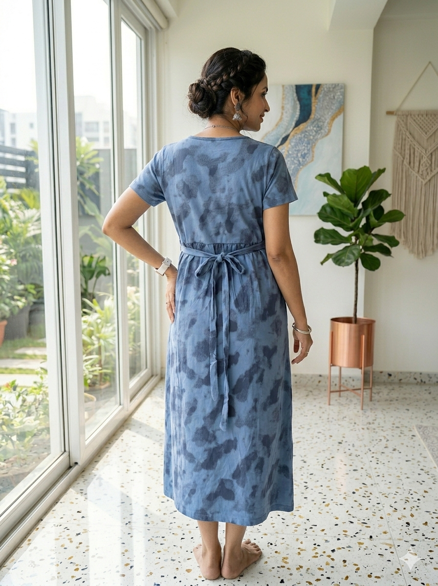 Capri Feeding Wear with Puff Sleeve Grey navy Dyed