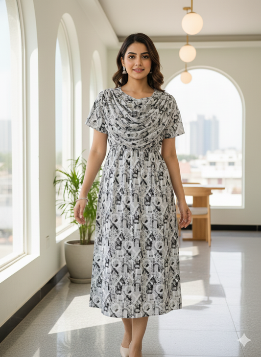 Zipless Maternity Wear Feeding with Shawl Grey Alphabet