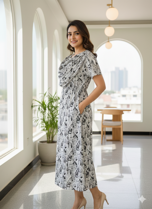 Zipless Maternity Wear Feeding with Shawl Grey Alphabet