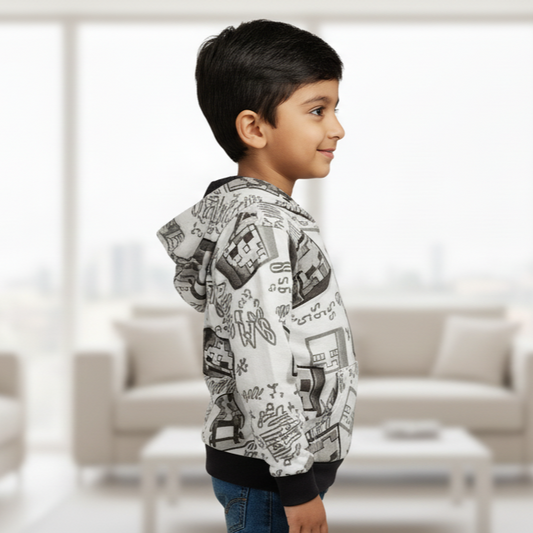 Grey Cubes kids All over printed Hood