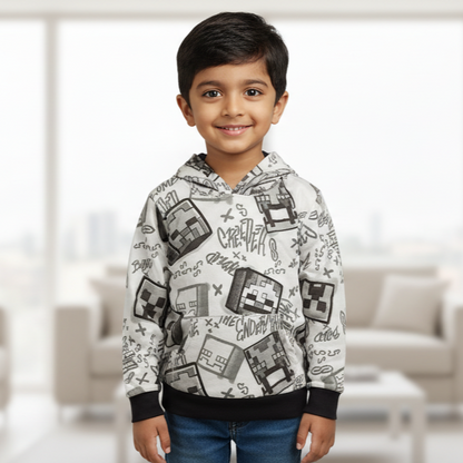 Grey Cubes kids All over printed Hood