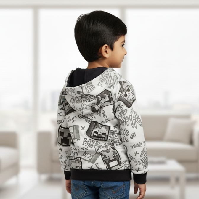 Grey Cubes kids All over printed Hood